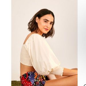 Farmrio Off White Smocked Top In Off-white XS
